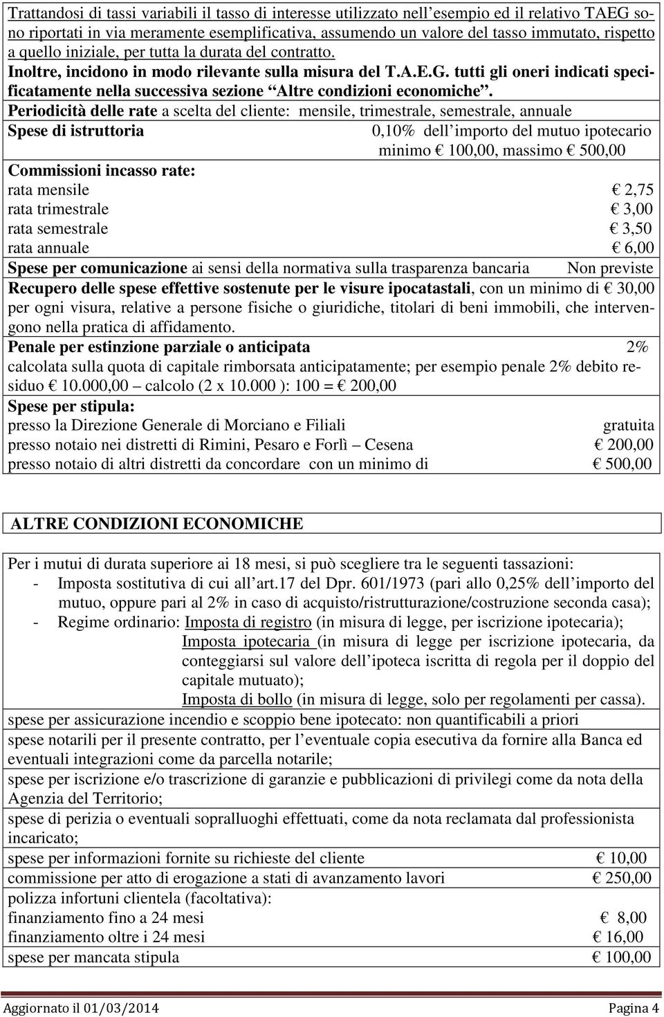 tutti gli oneri indicati specificatamente nella successiva sezione Altre condizioni economiche.