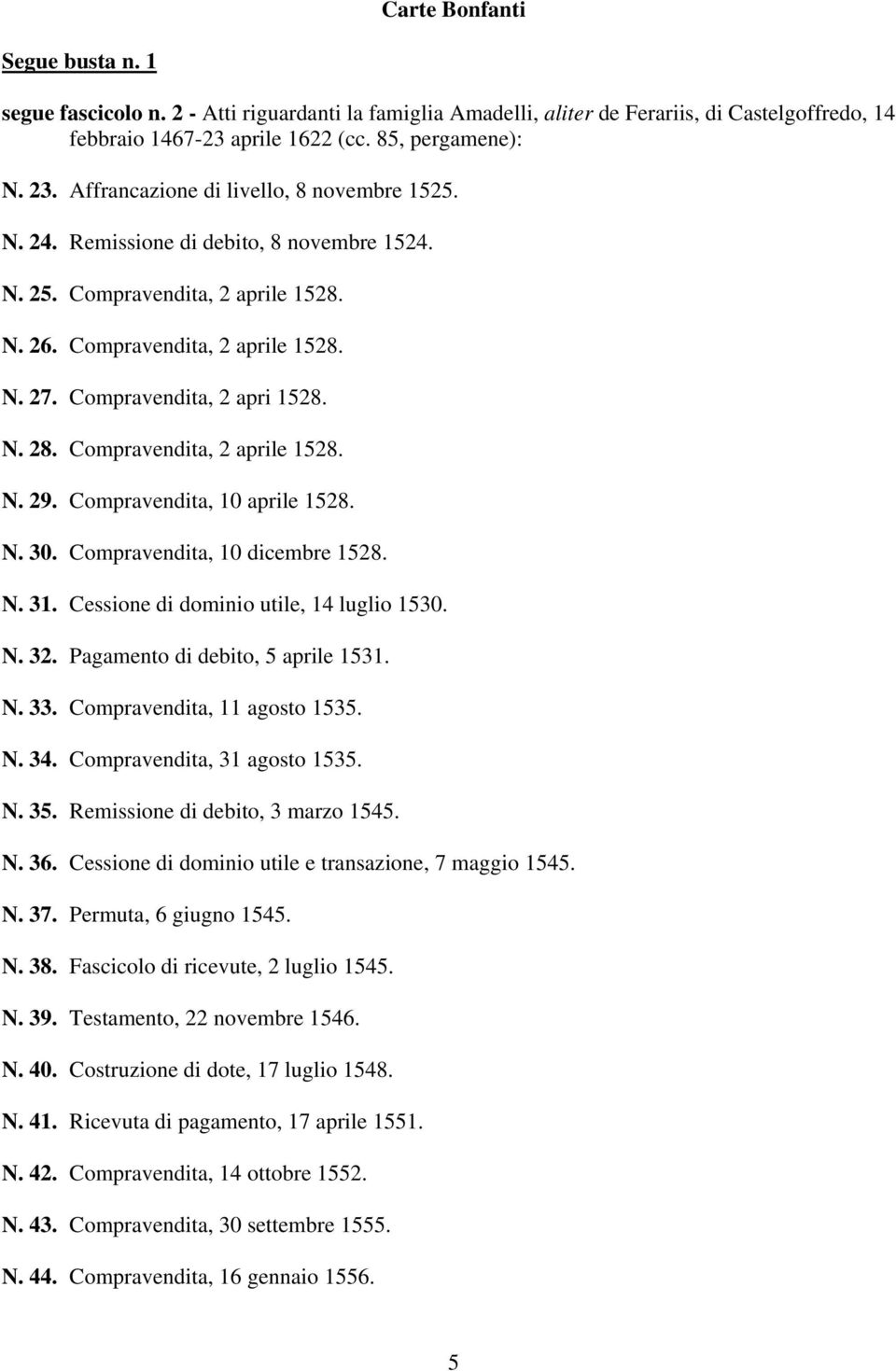 Compravendita, 2 aprile 1528. N. 29. Compravendita, 10 aprile 1528. N. 30. Compravendita, 10 dicembre 1528. N. 31. Cessione di dominio utile, 14 luglio 1530. N. 32. Pagamento di debito, 5 aprile 1531.