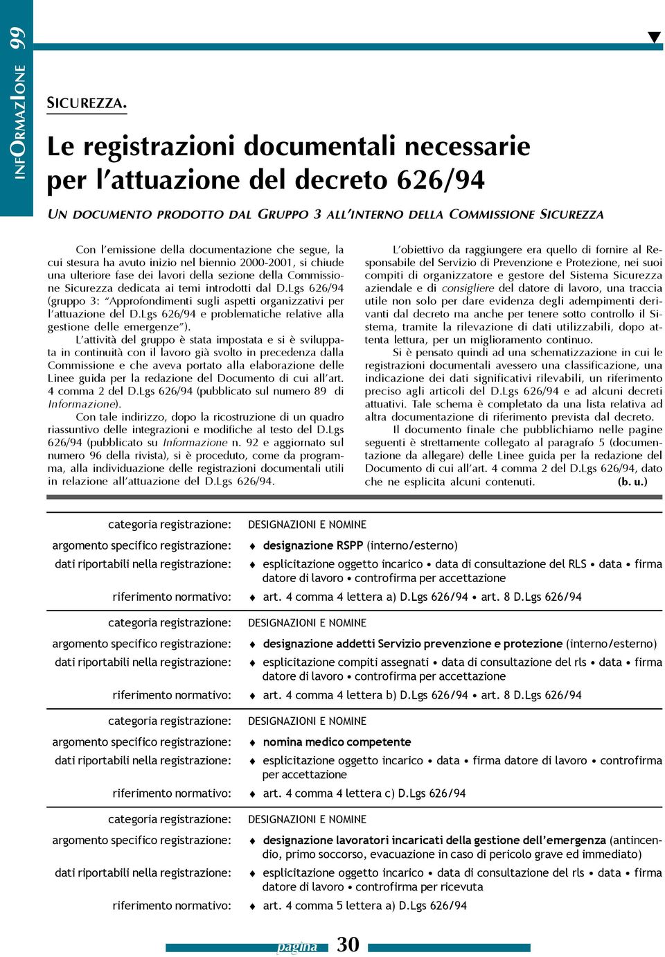 la cui stesura ha avuto inizio nel biennio 2000-2001, si chiude una ulteriore fase dei lavori della sezione della Commissione Sicurezza dedicata ai temi introdotti dal D.