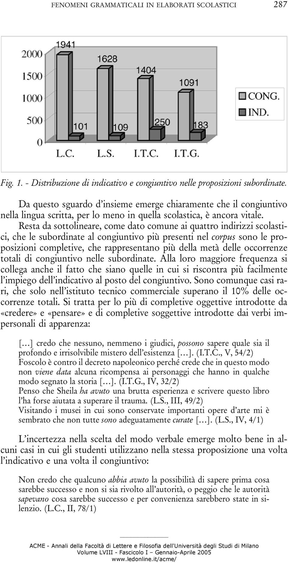 Resta da sottolineare, come dato comune ai quattro indirizzi scolastici, che le subordinate al congiuntivo più presenti nel corpus sono le proposizioni completive, che rappresentano più della metà