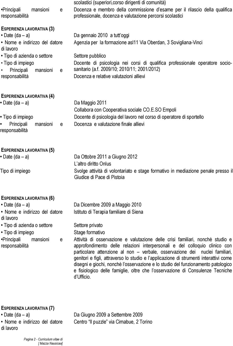 pubblico Docente di psicologia nei corsi di qualifi