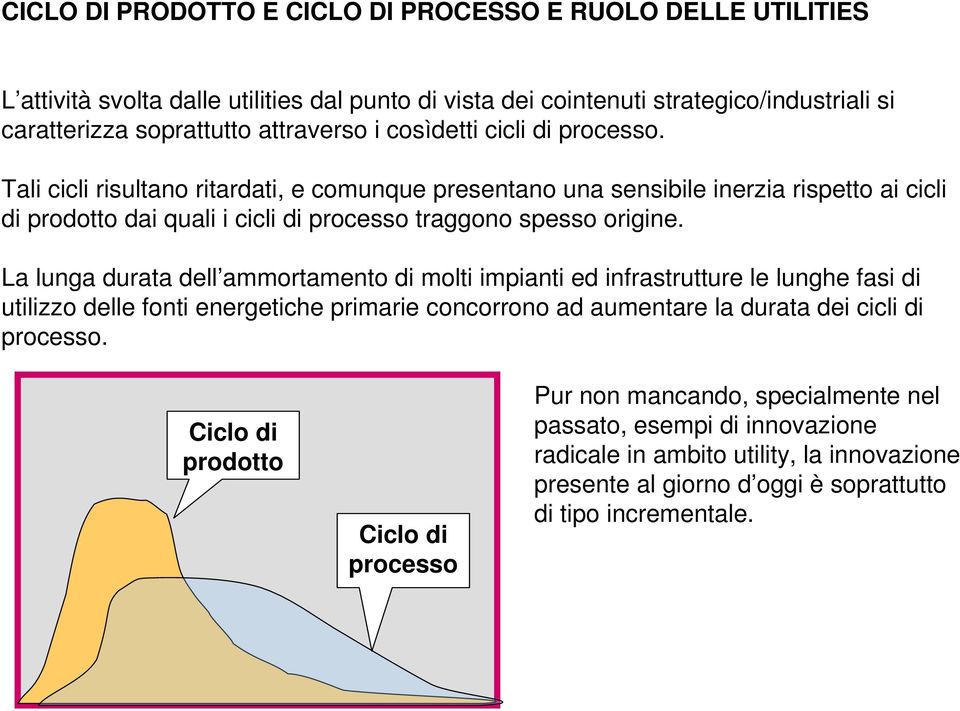 La lunga durata dell ammortamento di molti impianti ed infrastrutture le lunghe fasi di utilizzo delle fonti energetiche primarie concorrono ad aumentare la durata dei cicli di processo.