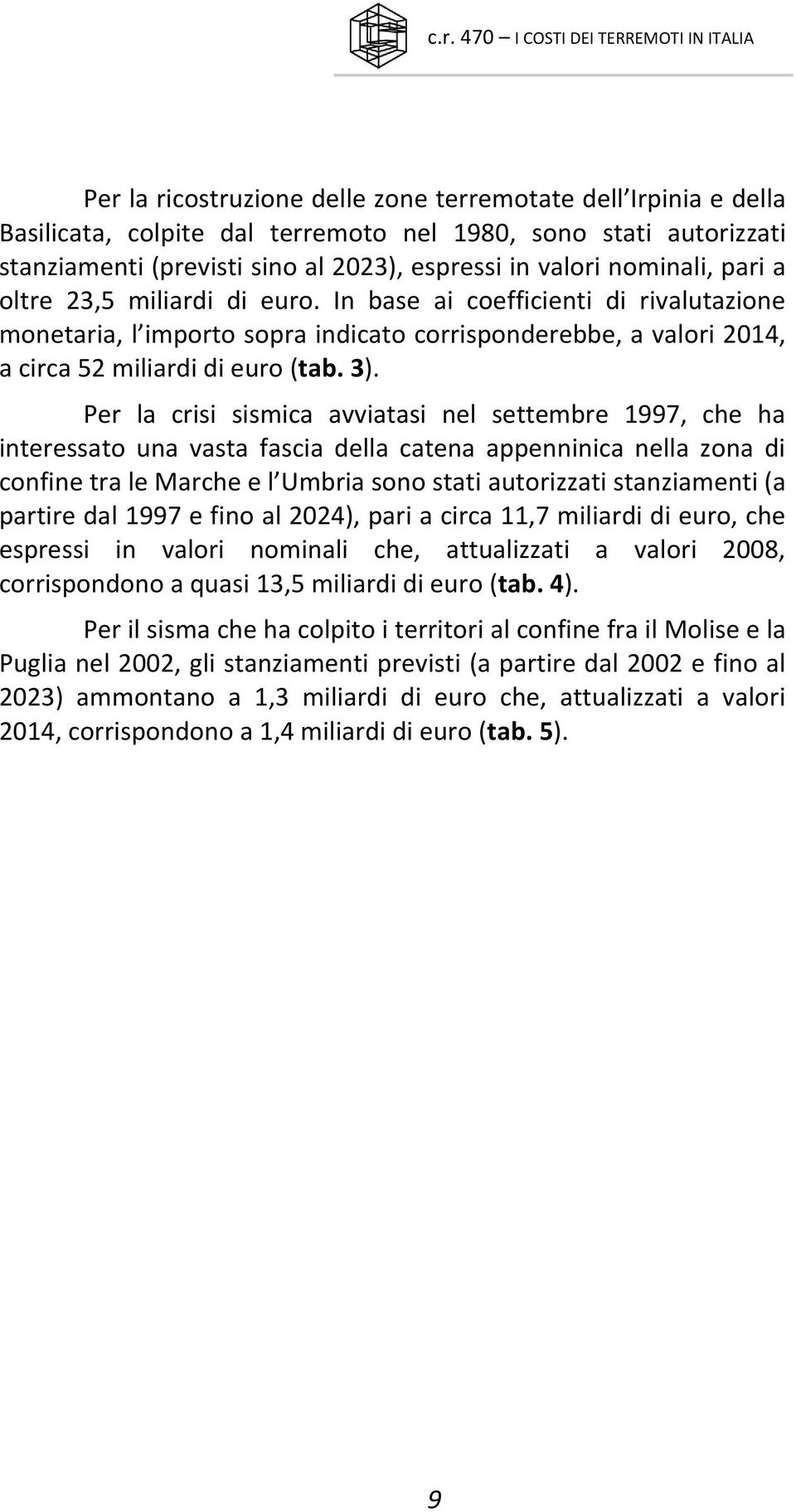Per la crisi sismica avviatasi nel settembre 1997, che ha interessato una vasta fascia della catena appenninica nella zona di confine tra le Marche e l Umbria sono stati autorizzati stanziamenti (a
