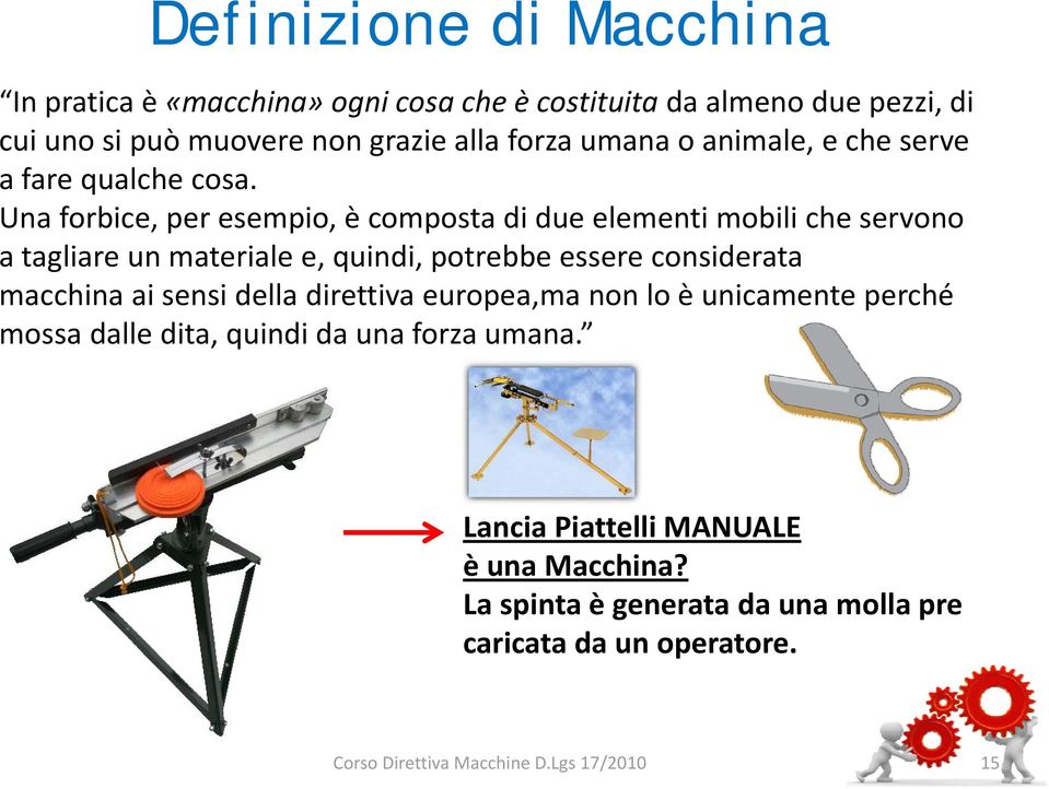 Una forbice, per esempio, è composta di due elementi mobili che servono a tagliare un materiale e, quindi, potrebbe essere considerata macchina