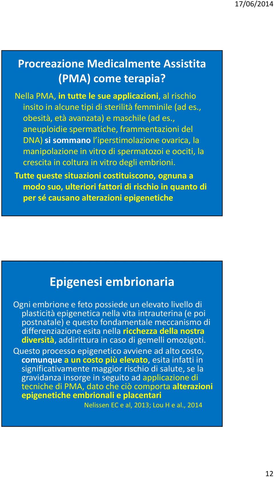 , aneuploidie spermatiche, frammentazioni del DNA) si sommano l iperstimolazione ovarica, la manipolazione in vitro di spermatozoi e oociti, la crescita in coltura in vitro degli embrioni.