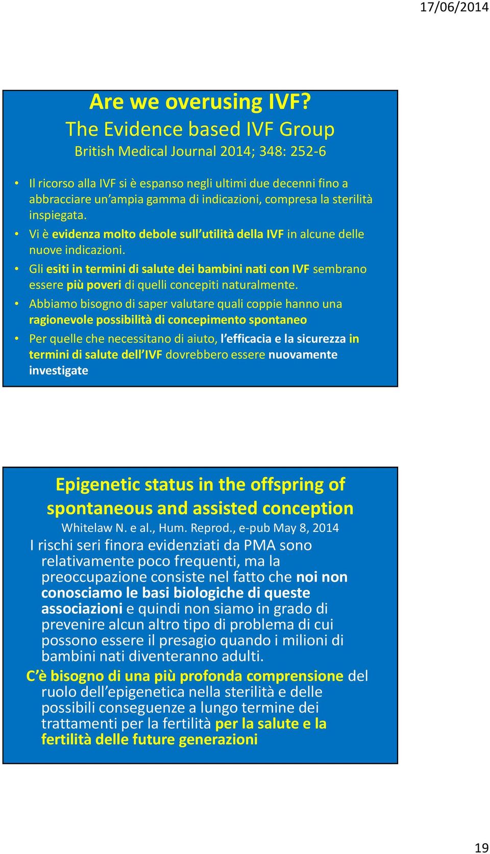 inspiegata. Vi è evidenza molto debole sull utilità della IVF in alcune delle nuove indicazioni.