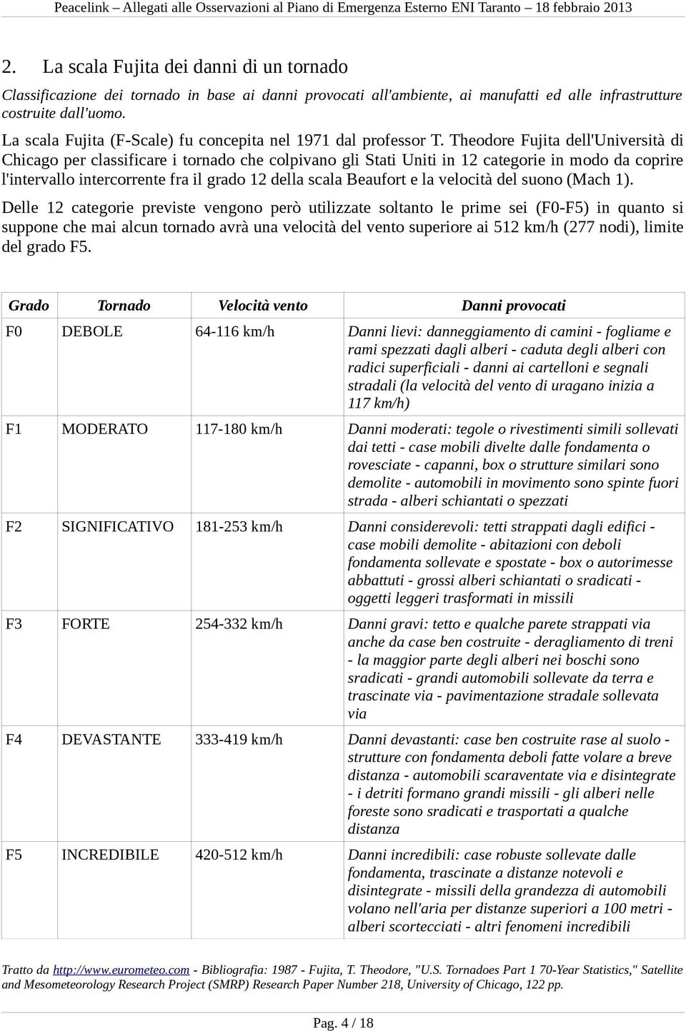 Theodore Fujita dell'università di Chicago per classificare i tornado che colpivano gli Stati Uniti in 12 categorie in modo da coprire l'intervallo intercorrente fra il grado 12 della scala Beaufort