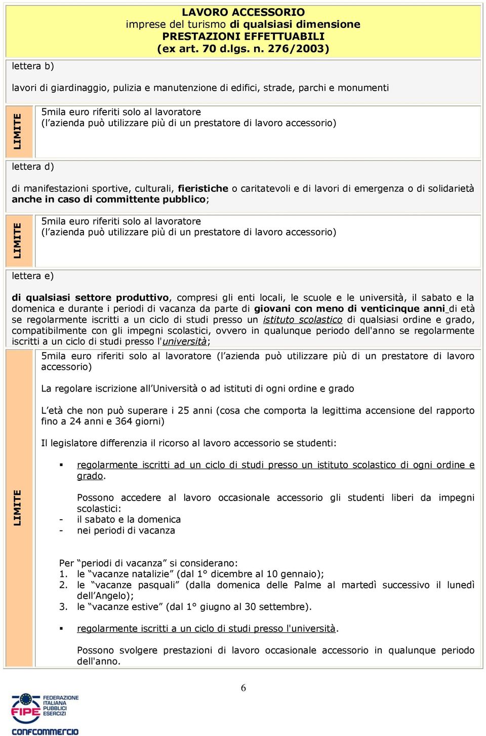 di solidarietà anche in caso di committente pubblico; lettera e) di qualsiasi settore produttivo, compresi gli enti locali, le scuole e le università, il sabato e la domenica e durante i periodi di