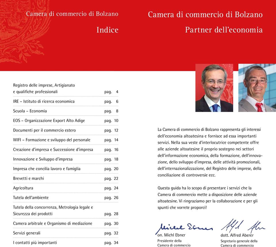 16 Innovazione e Sviluppo d impresa pag. 18 Impresa che concilia lavoro e famiglia pag. 20 Brevetti e marchi pag. 22 Agricoltura pag. 24 Tutela dell ambiente pag.