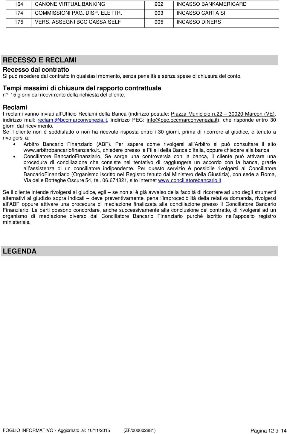 Tempi massimi di chiusura del rapporto contrattuale n 15 giorni dal ricevimento della richiesta del cliente.