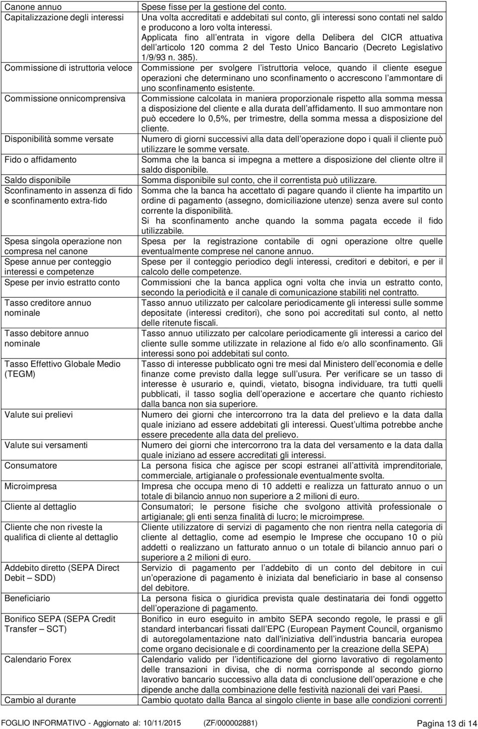 Applicata fino all entrata in vigore della Delibera del CICR attuativa dell articolo 120 comma 2 del Testo Unico Bancario (Decreto Legislativo 1/9/93 n. 385).