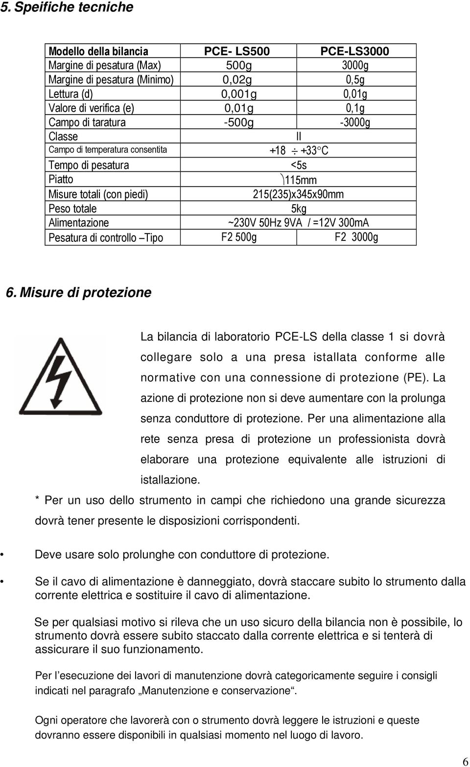 ~230V 50Hz 9VA / =12V 300mA Pesatura di controllo Tipo F2 500g F2 3000g 6.