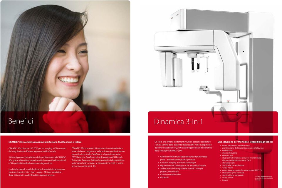 Le cliniche dentali e radiologiche poli-specialistiche possono sfruttare il pratico 3 in 1 (pan ceph 3D ) per soddisfare i flussi di lavoro in modo flessibile, rapido e preciso.