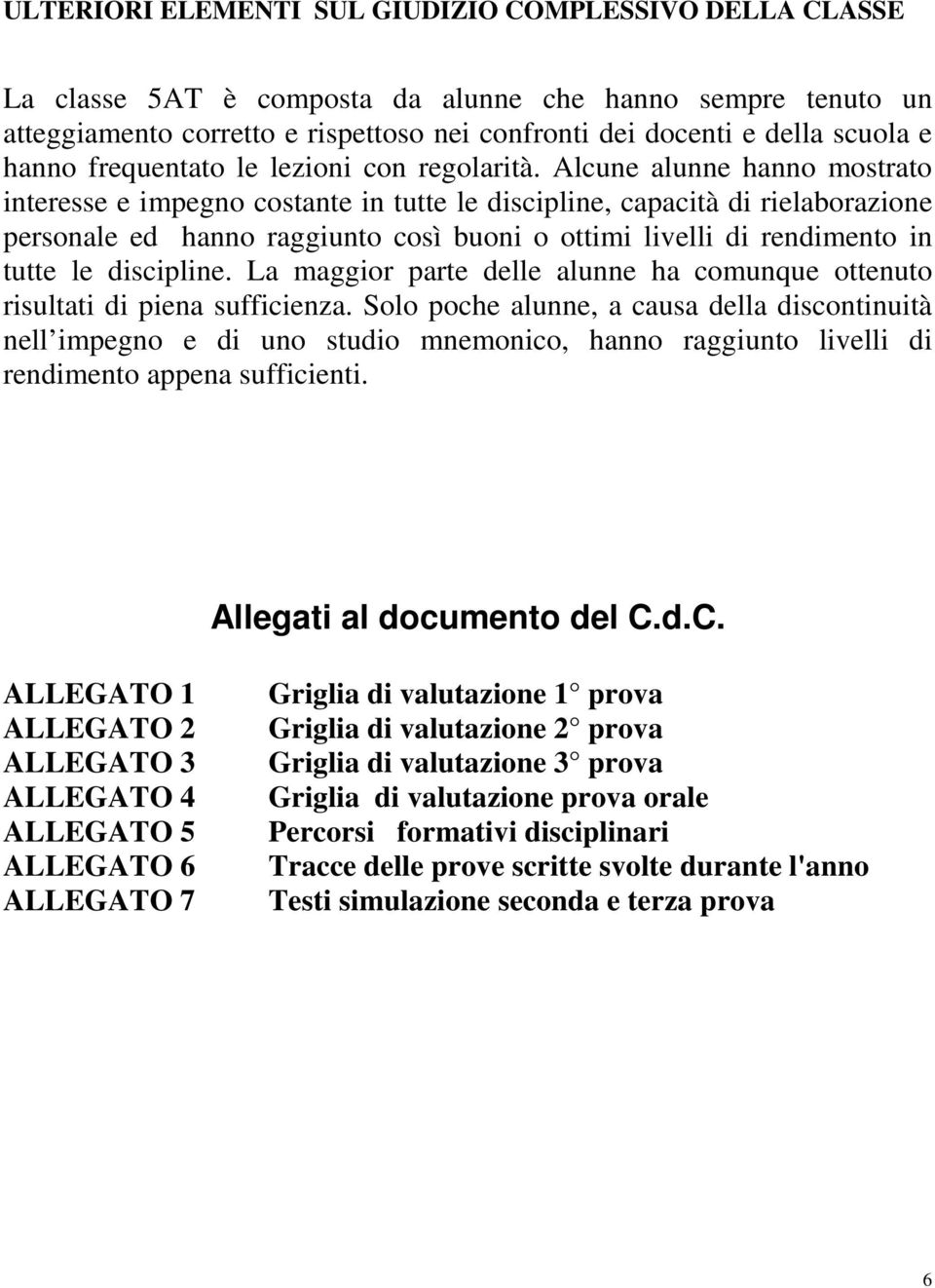 Alcune alunne hanno mostrato interesse e impegno costante in tutte le discipline, capacità di rielaborazione personale ed hanno raggiunto così buoni o ottimi livelli di rendimento in tutte le