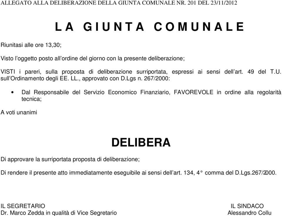 deliberazione surriportata, espressi ai sensi dell art. 49 del T.U. sull Ordinamento degli EE. LL., approvato con D.Lgs n.