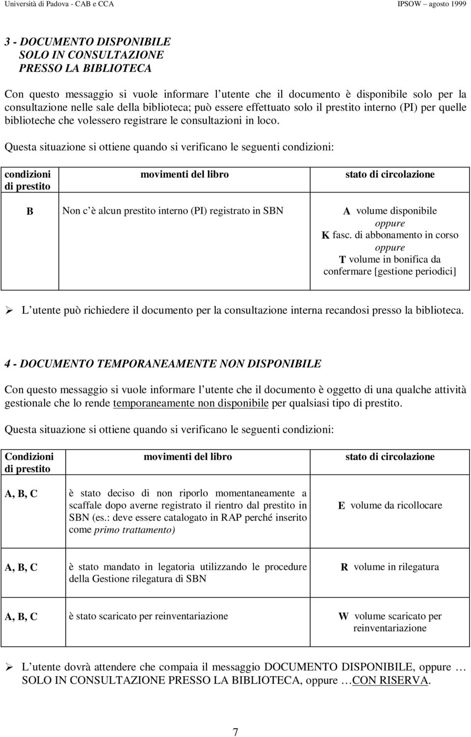 B Non c è alcun prestito interno (PI) registrato in SBN A volume disponibile oppure K fasc.