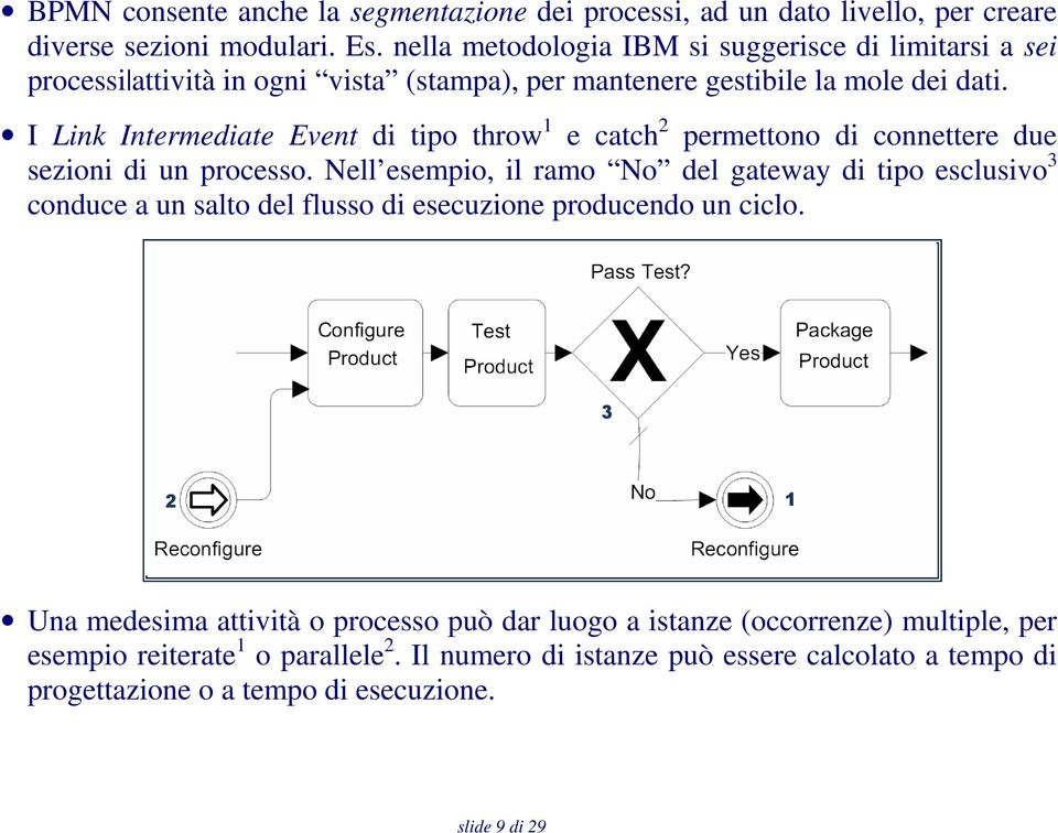 I Link Intermediate Event di tipo throw 1 e catch 2 permettono di connettere due sezioni di un processo.