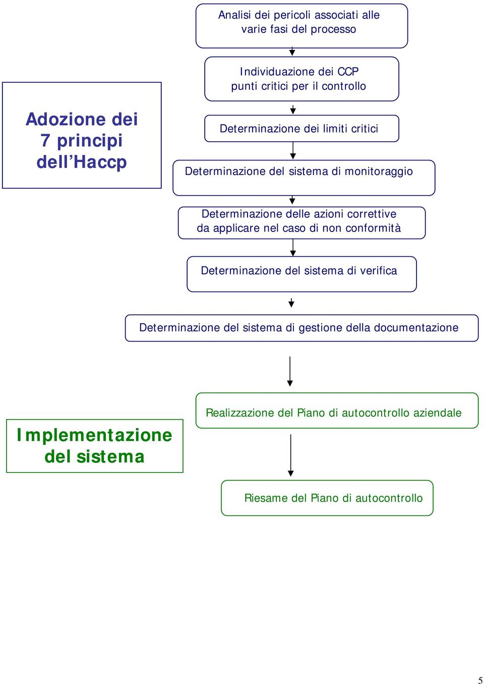 correttive da applicare nel caso di non conformità Determinazione del sistema di verifica Determinazione del sistema di gestione