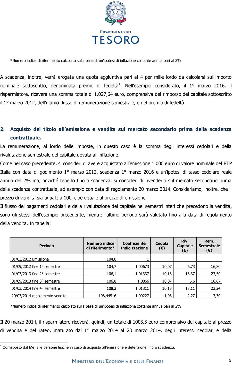 027,64 euro, comprensiva del rimborso del capitale sottoscritto il 1 marzo 2012, dell ultimo flusso di remunerazione semestrale, e del premio di fedeltà. 2. Acquisto del titolo all emissione e vendita sul mercato secondario prima della scadenza contrattuale.