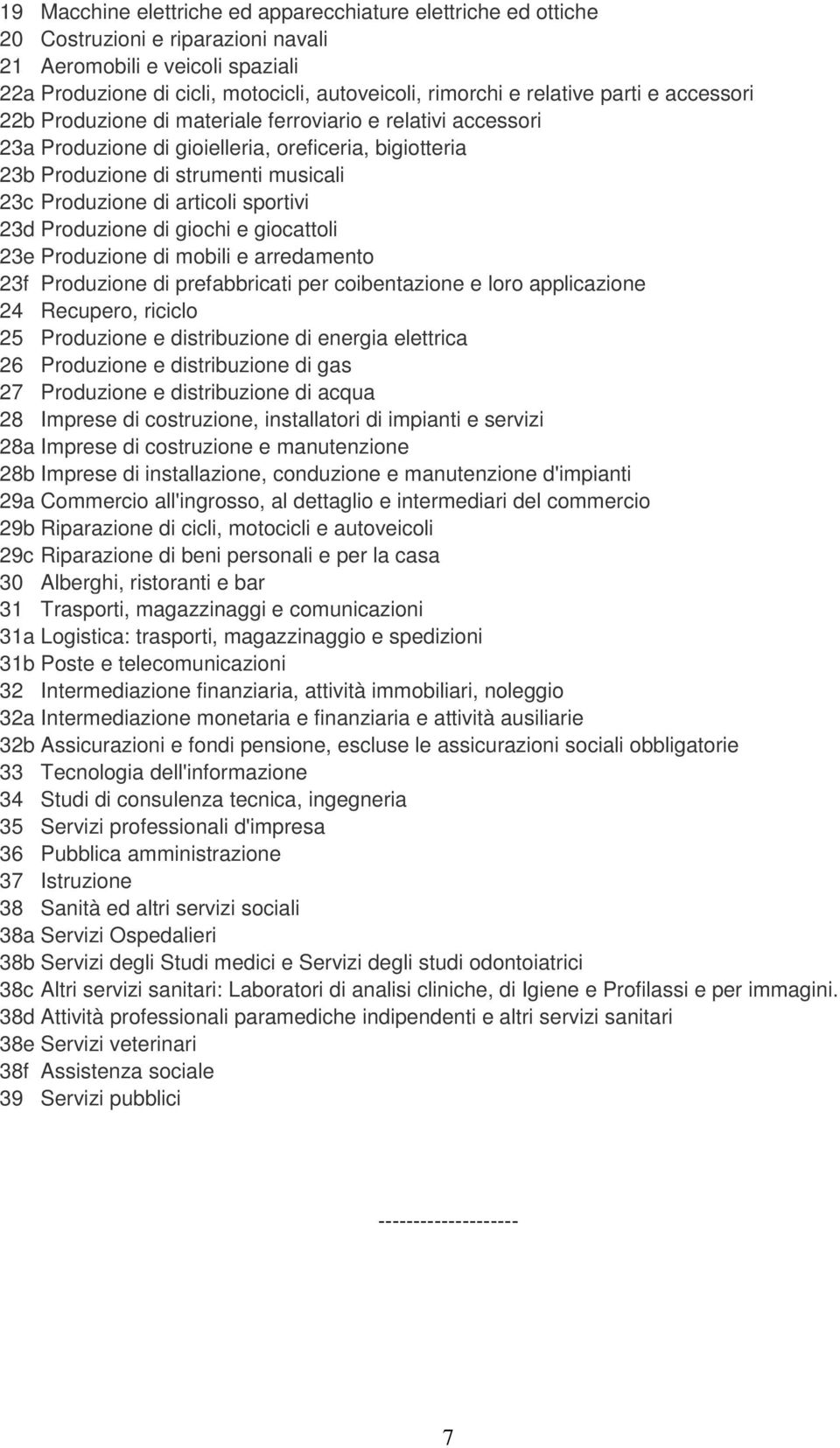 articoli sportivi 23d Produzione di giochi e giocattoli 23e Produzione di mobili e arredamento 23f Produzione di prefabbricati per coibentazione e loro applicazione 24 Recupero, riciclo 25 Produzione