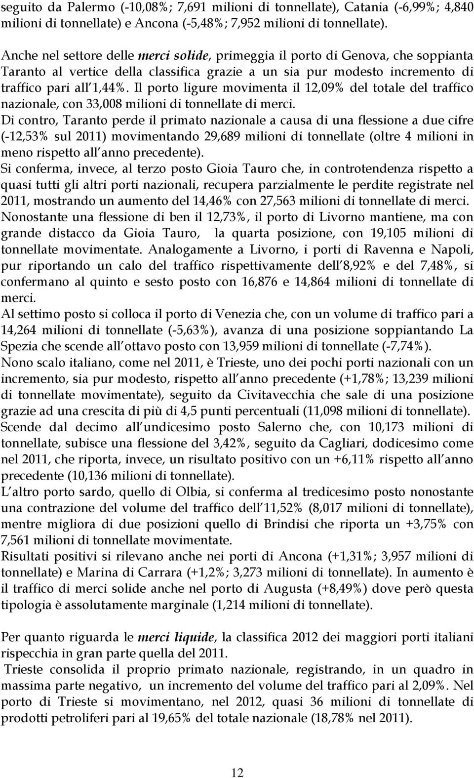 Il porto ligure movimenta il 12,09% del totale del traffico nazionale, con 33,008 milioni di tonnellate di merci.