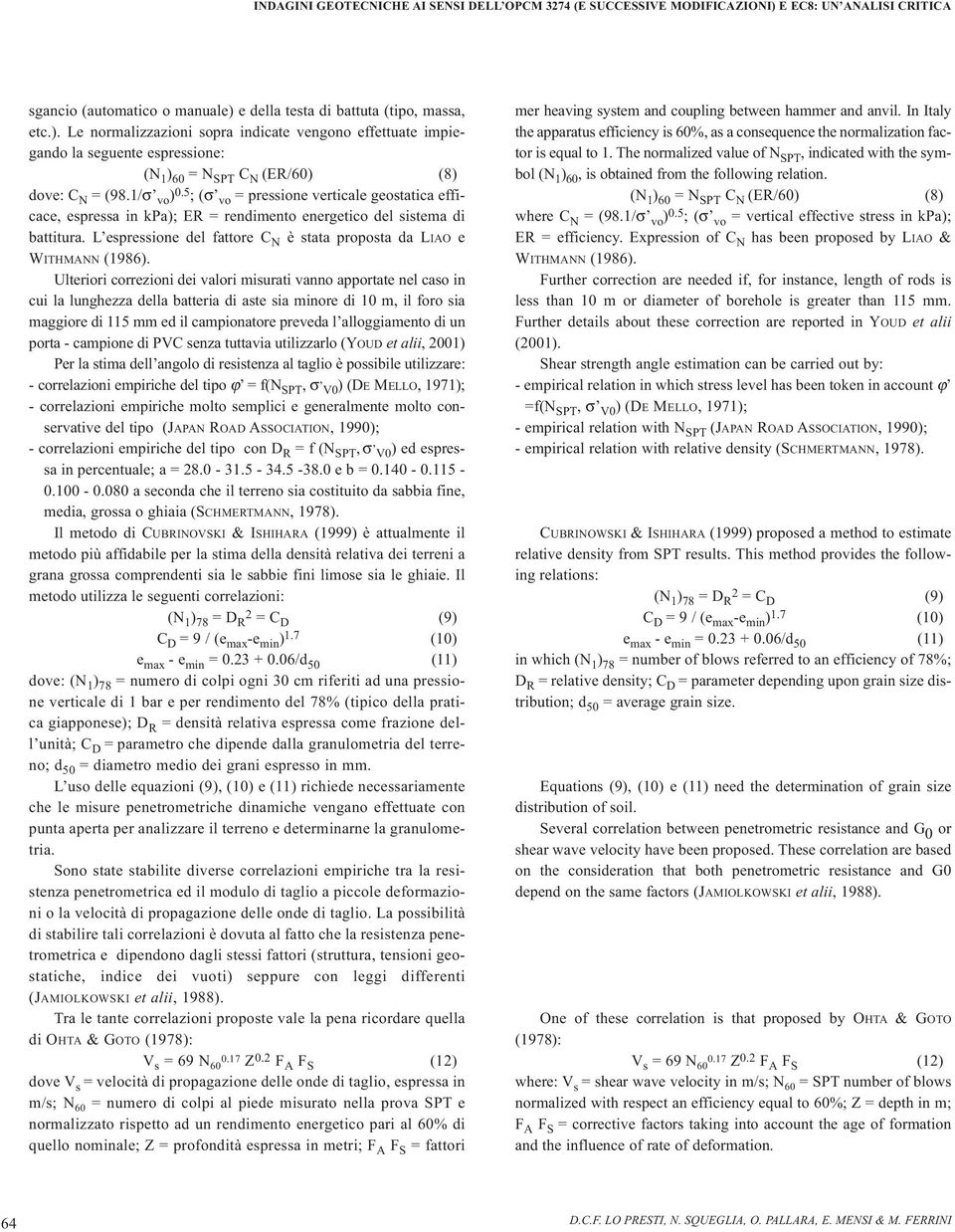 1/σ vo ) 0.5 ; (σ vo = pressione verticale geostatica efficace, espressa in kpa); ER = rendimento energetico del sistema di battitura.