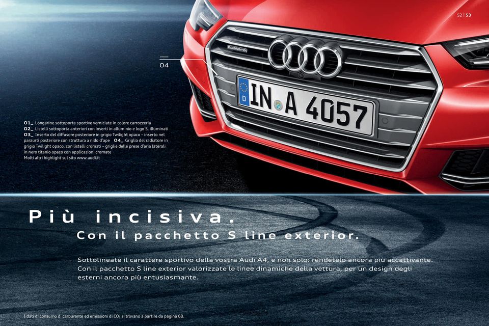 aria laterali in nero titanio opaco con applicazioni cromate Molti altri highlight sul sito www.audi.it Più incisiva. Con il pacchetto S line exterior.