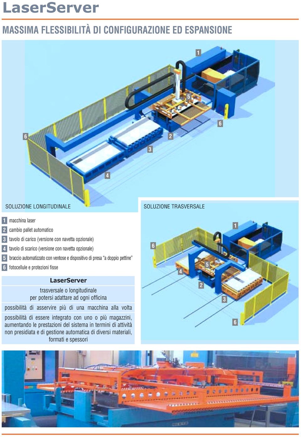 protezioni fisse LaserServer trasversale o longitudinale per potersi adattare ad ogni officina possibilità di asservire più di una macchina alla volta possibilità di essere
