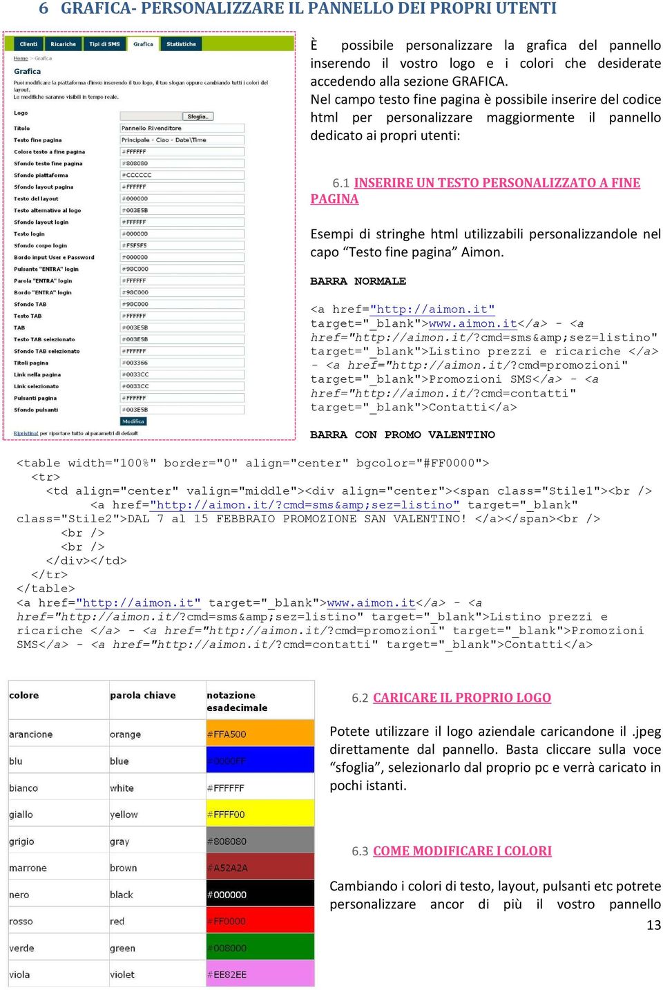 1 INSERIRE UN TESTO PERSONALIZZATO A FINE PAGINA Esempi di stringhe html utilizzabili personalizzandole nel capo Testo fine pagina Aimon. BARRA NORMALE <a href="http://aimon.it" target="_blank">www.