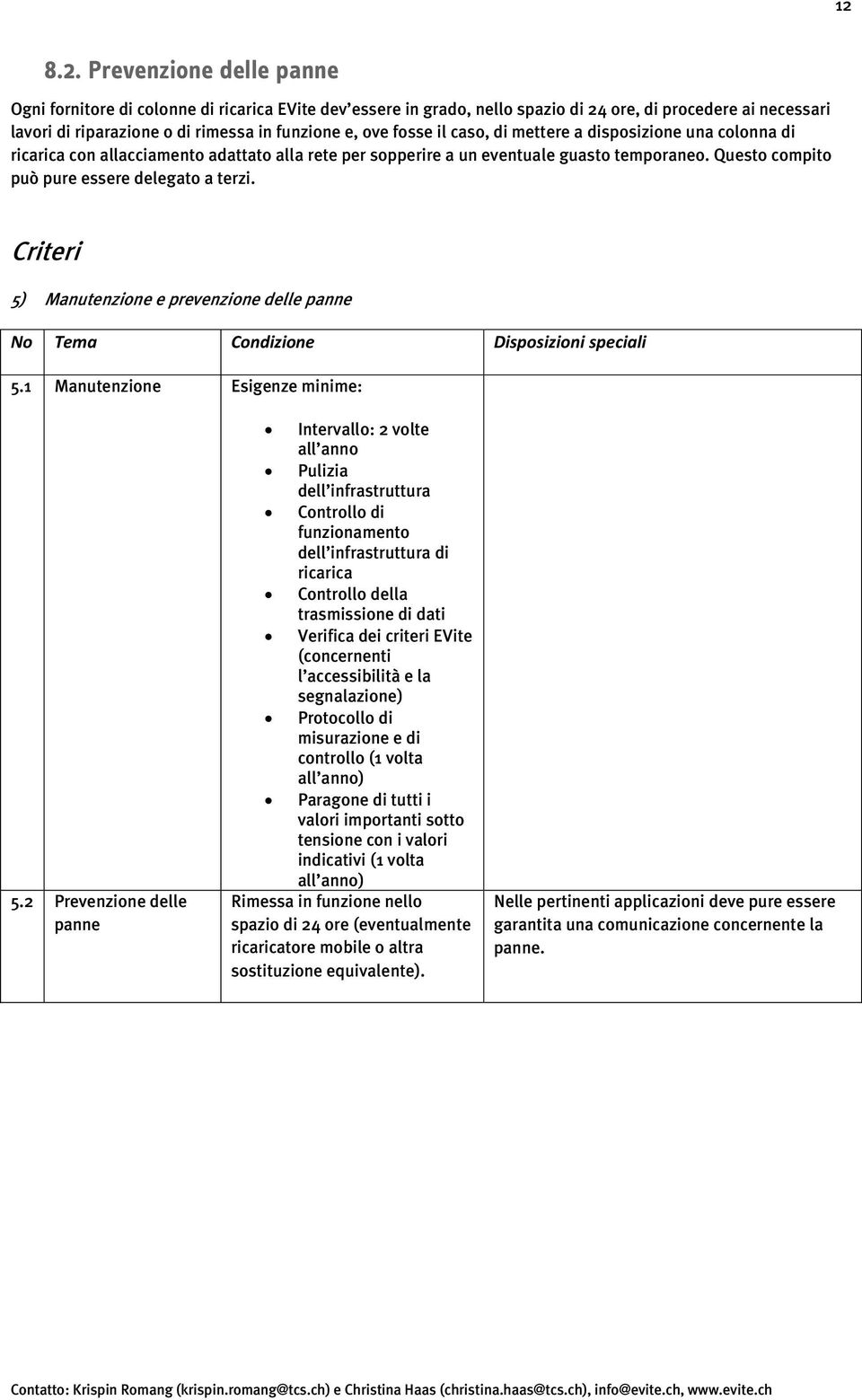 Questo compito può pure essere delegato a terzi. Criteri 5) Manutenzione e prevenzione delle panne No Tema Condizione Disposizioni speciali 5.1 Manutenzione Esigenze minime: 5.