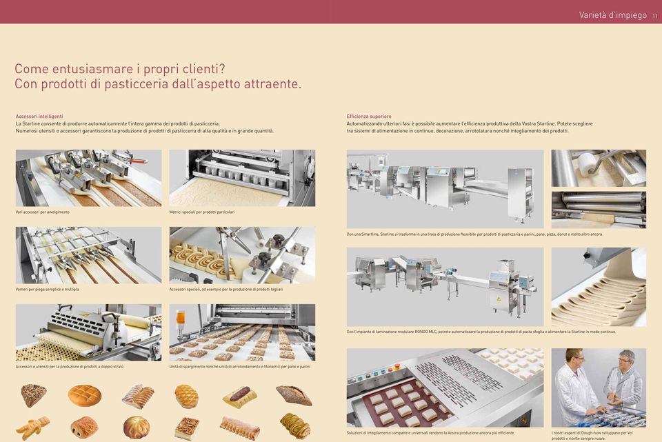 Numerosi utensili e accessori garantiscono la produzione di prodotti di pasticceria di alta qualità e in grande quantità.