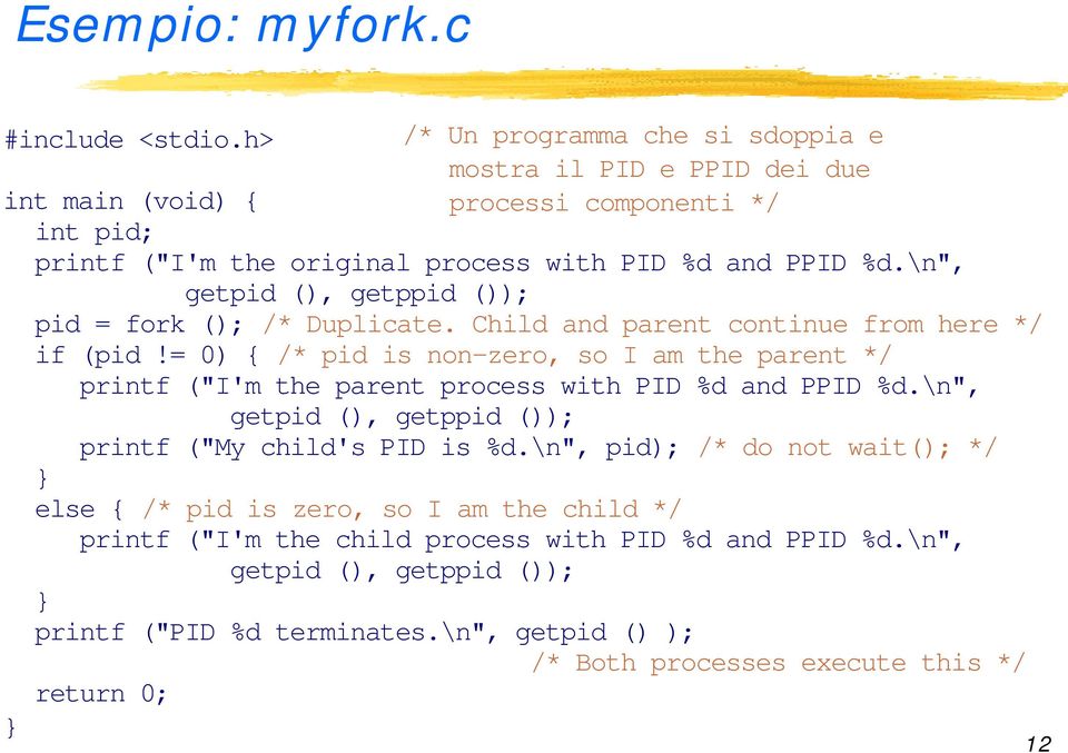 \n", getpid (), getppid ()); pid = fork (); /* Duplicate. Child and parent continue from here */ if (pid!