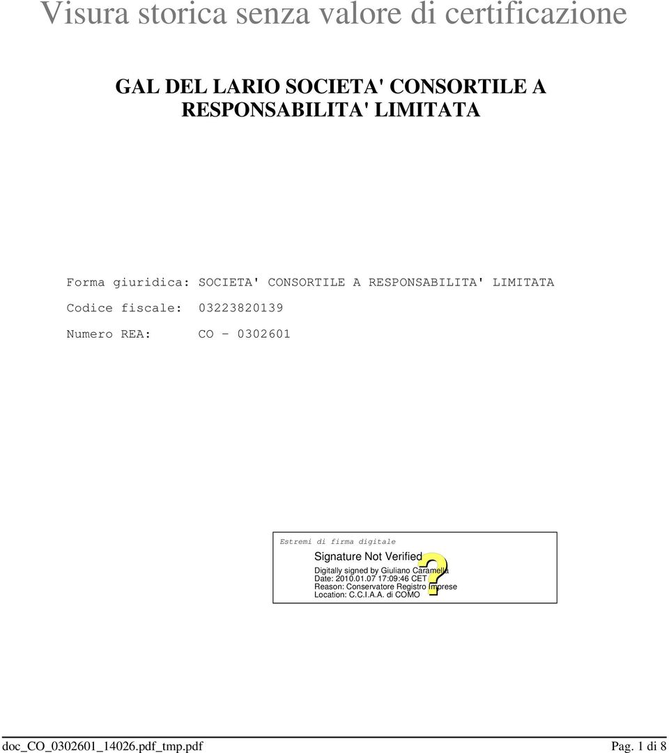 CONSORTILE A RESPONSABILITA' LIMITATA Codice fiscale: 03223820139 Numero