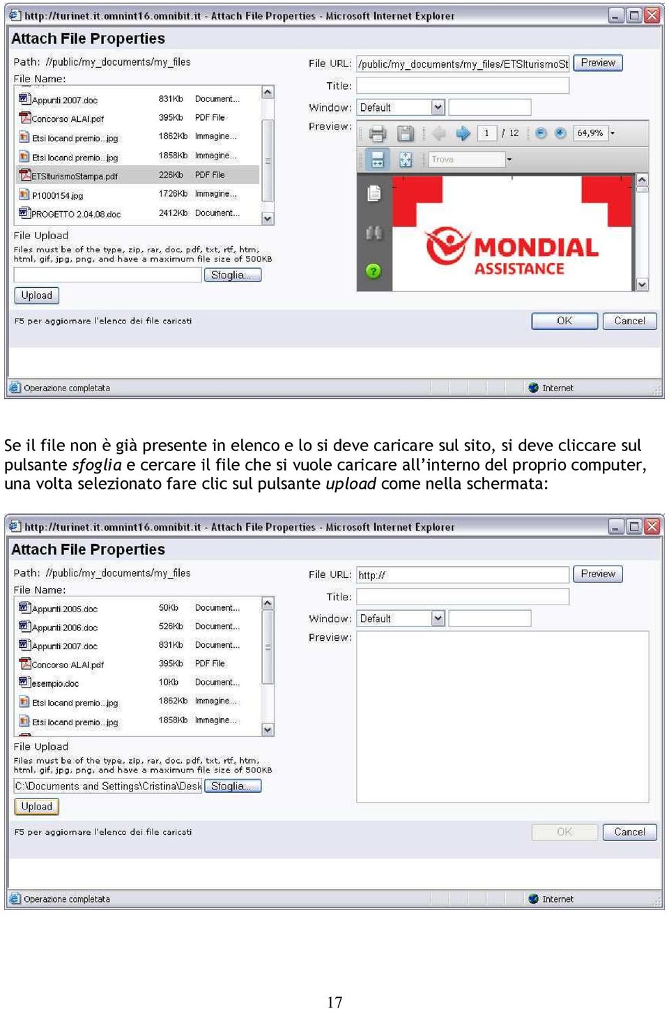 file che si vuole caricare all interno del proprio computer, una