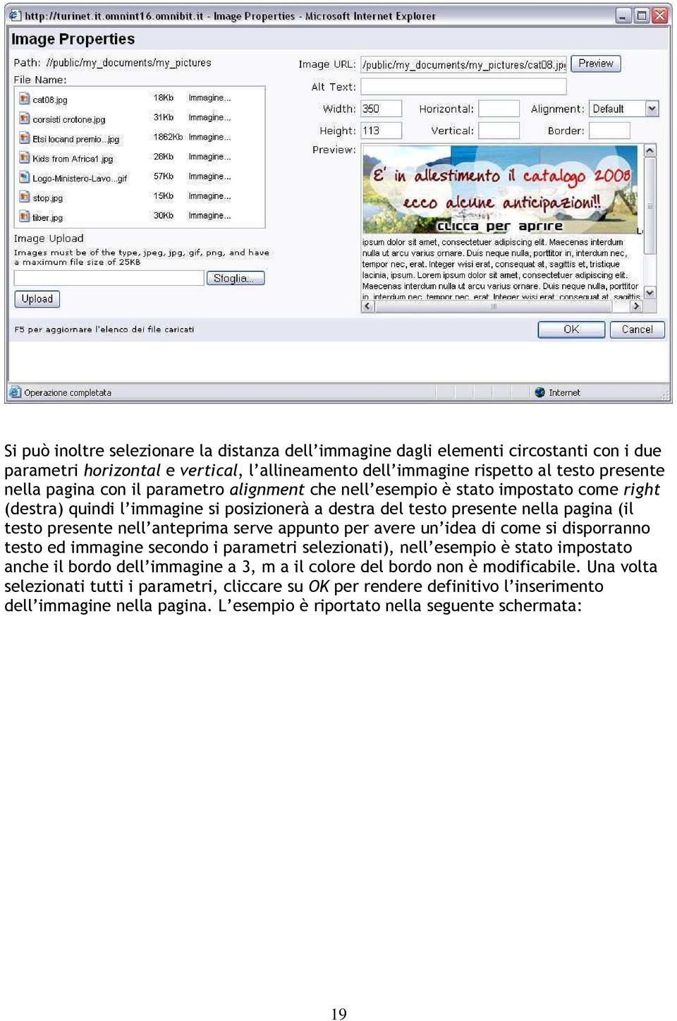 serve appunto per avere un idea di come si disporranno testo ed immagine secondo i parametri selezionati), nell esempio è stato impostato anche il bordo dell immagine a 3, m a il colore del