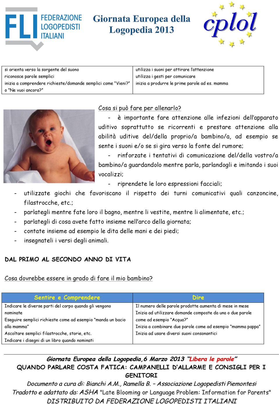 mamma - è importante fare attenzione alle infezioni dell apparato uditivo soprattutto se ricorrenti e prestare attenzione alla abilità uditive del/della proprio/a bambino/a, ad esempio se sente i