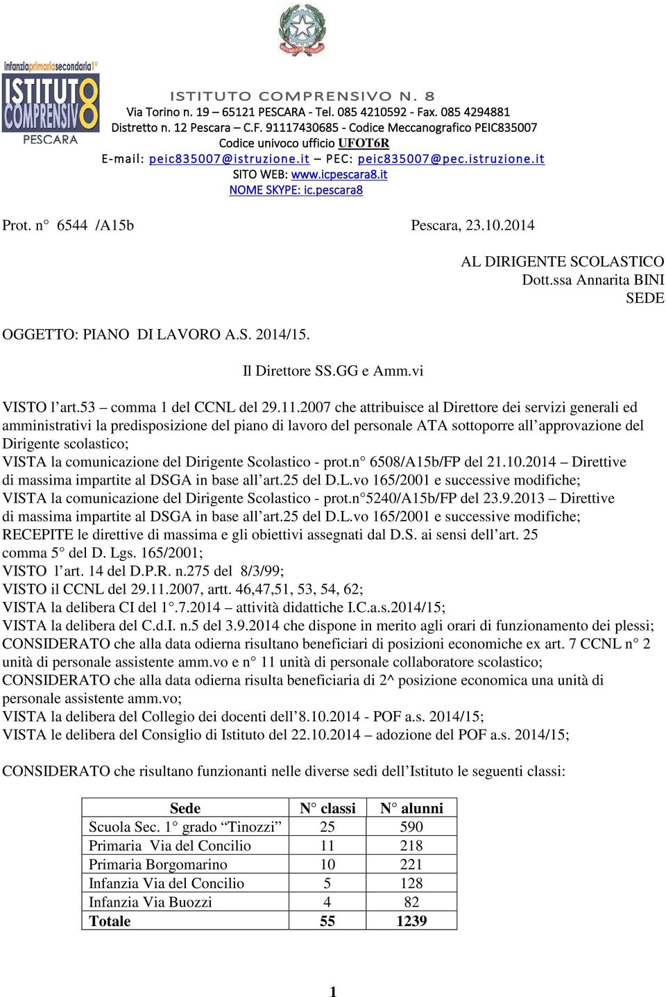 vi AL DIRIGENTE SCOLASTICO Dott.ssa Annarita BINI SEDE VISTO l art.53 comma 1 del CCNL del 29.11.