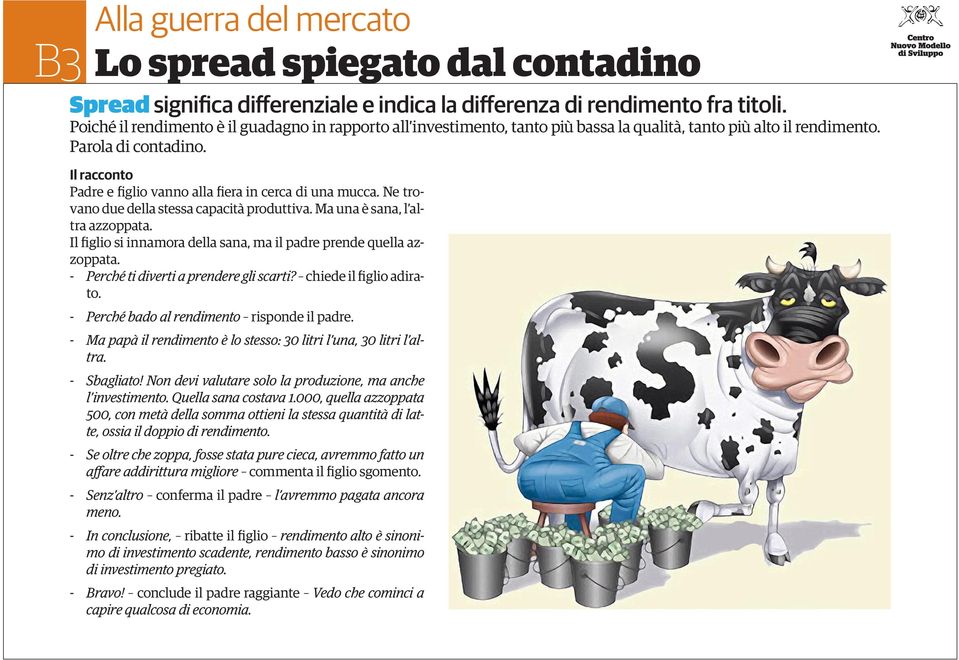 Il racconto Padre e figlio vanno alla fiera in cerca di una mucca. Ne trovano due della stessa capacità produttiva. Ma una è sana, l altra azzoppata.