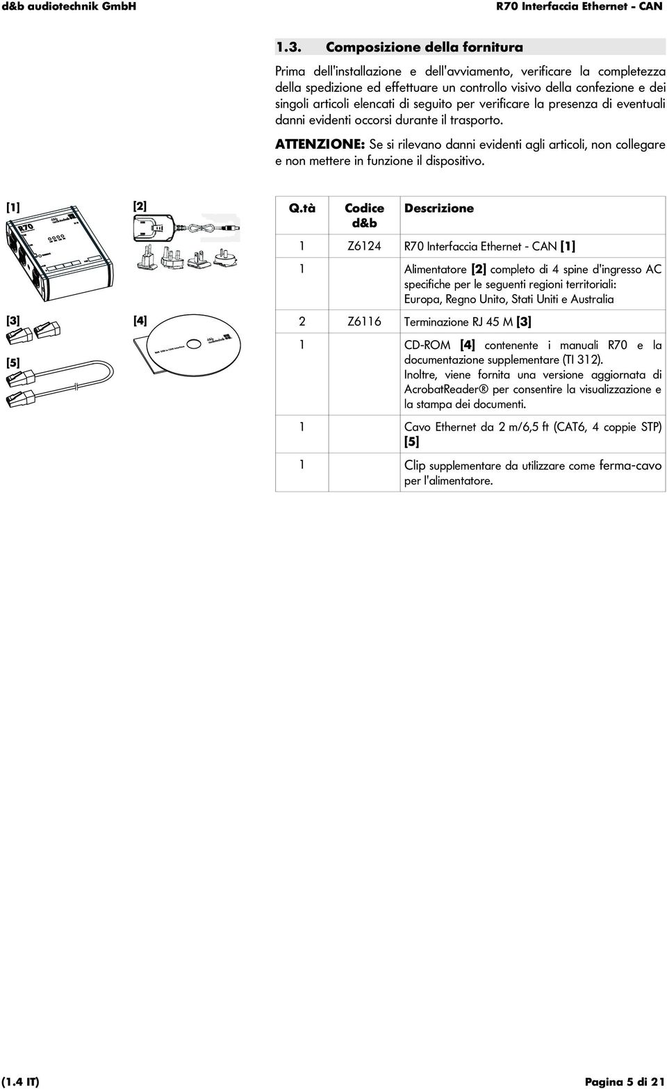 di seguito per verificare la presenza di eventuali danni evidenti occorsi durante il trasporto.