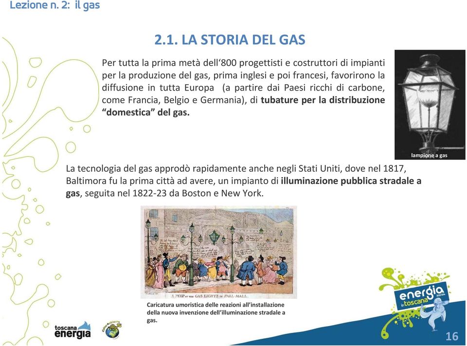 La tecnologia del gas approdò rapidamente anche negli Stati Uniti, dove nel 1817, Baltimora fu la prima città ad avere, un impianto di illuminazione pubblica