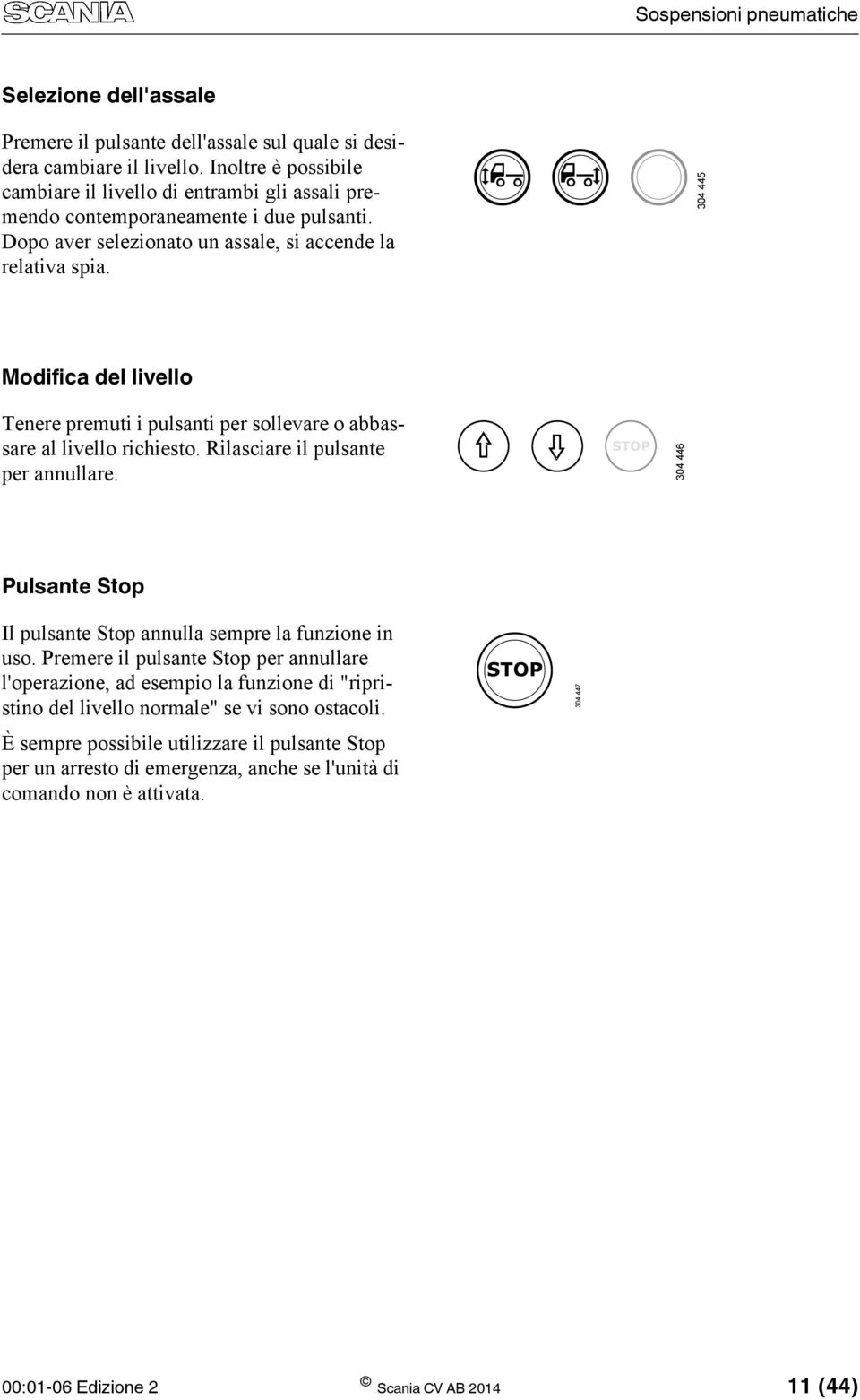 304 445 Modifica del livello Tenere premuti i pulsanti per sollevare o abbassare al livello richiesto. Rilasciare il pulsante per annullare.