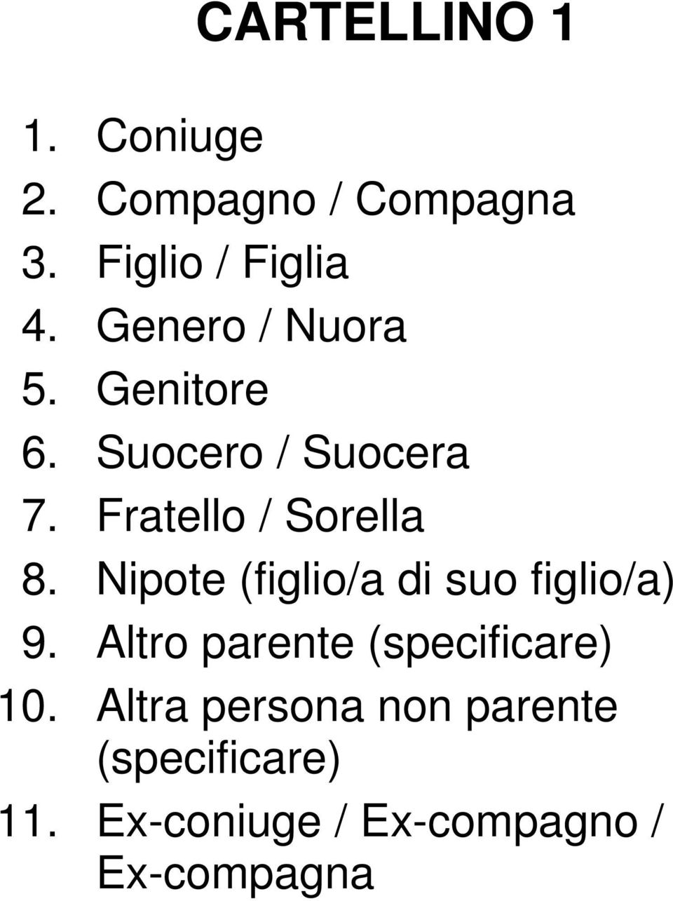 Nipote (figlio/a di suo figlio/a) 9. Altro parente (specificare) 10.