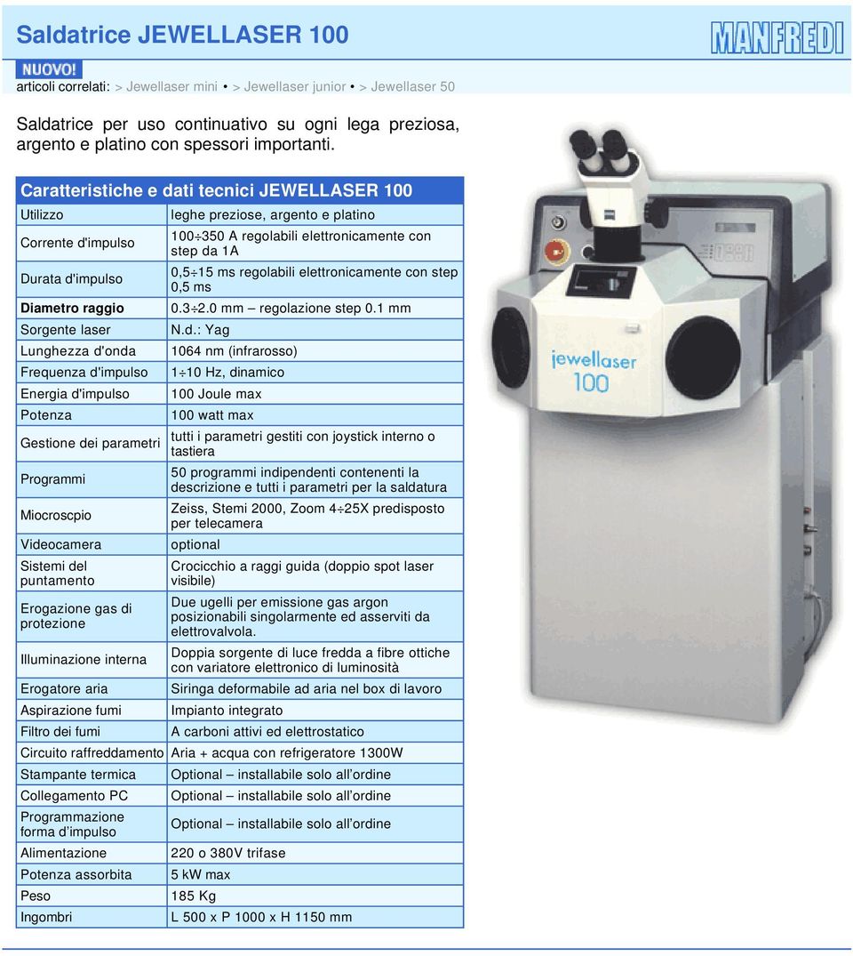 watt max Gestione dei parametri tutti i parametri gestiti con joystick interno o tastiera 50 programmi indipendenti contenenti la descrizione e tutti i parametri per la saldatura Zeiss, Stemi 2000,