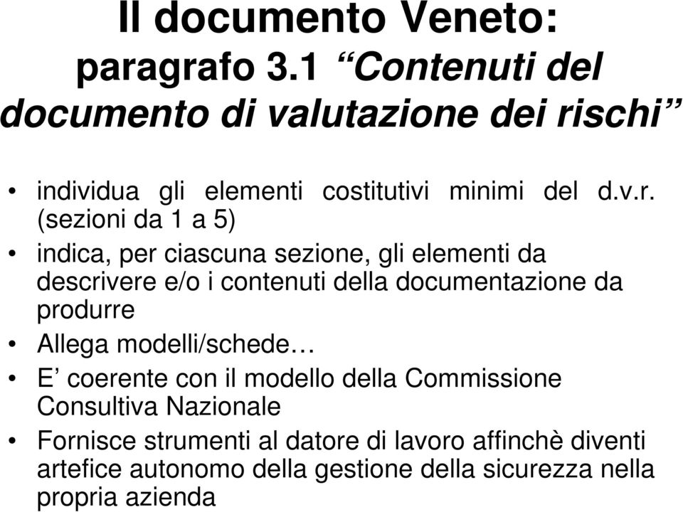 schi individua gli elementi costitutivi minimi del d.v.r.