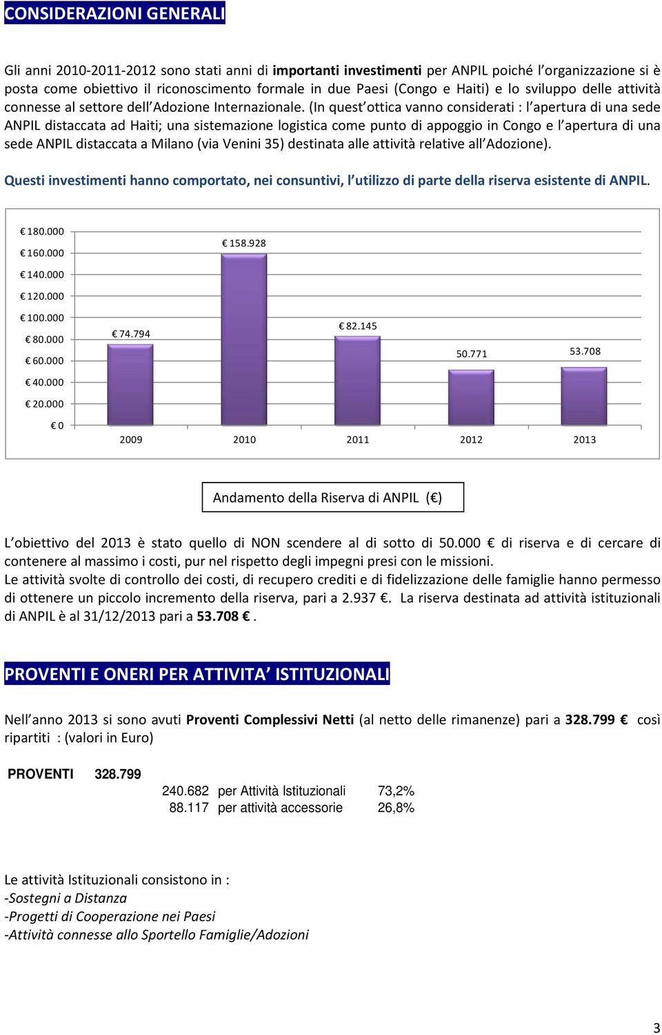 (In quest ottica vanno considerati : l apertura di una sede ANPIL distaccata ad Haiti; una sistemazione logistica come punto di appoggio in Congo e l apertura di una sede ANPIL distaccata a Milano