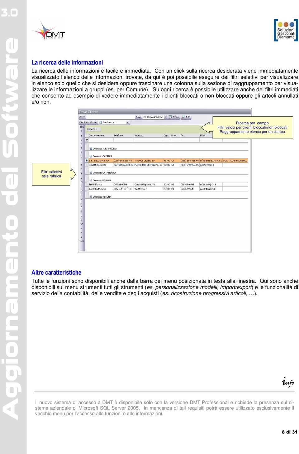 quello che si desidera oppure trascinare una colonna sulla sezione di raggruppamento per visualizzare le informazioni a gruppi (es. per Comune).