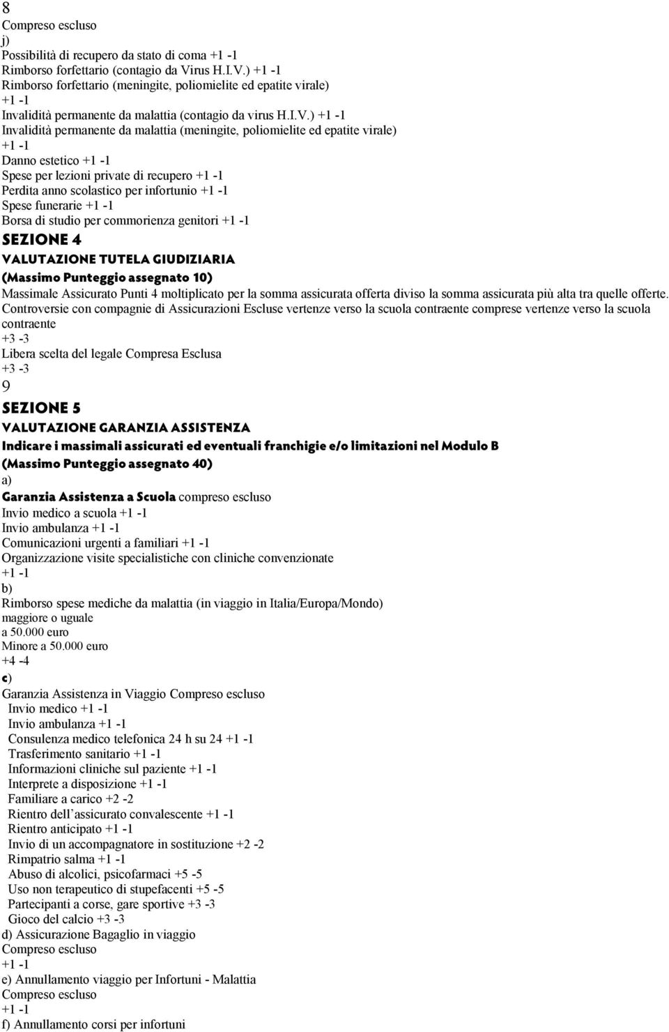 ) Rimborso forfettario (meningite, poliomielite ed epatite virale) Invalidità permanente da malattia (contagio da vi) Invalidità permanente da malattia (meningite, poliomielite ed epatite virale)