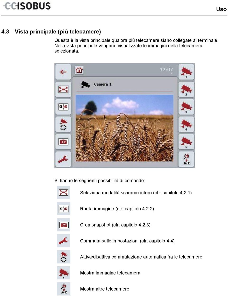 Si hanno le seguenti possibilità di comando: Seleziona modalità schermo intero (cfr. capitolo 4.2.1) Ruota immagine (cfr. capitolo 4.2.2) Crea snapshot (cfr.