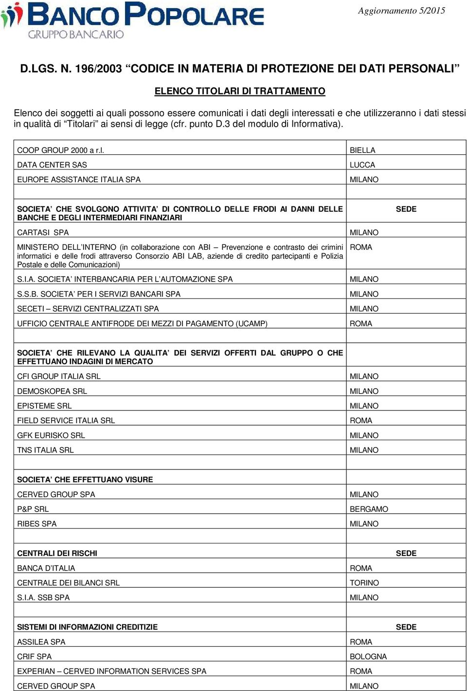 INTERNO (in collaborazione con ABI Prevenzione e contrasto dei crimini informatici e delle frodi attraverso Consorzio ABI LAB, aziende di credito partecipanti e Polizia Postale e delle Comunicazioni)