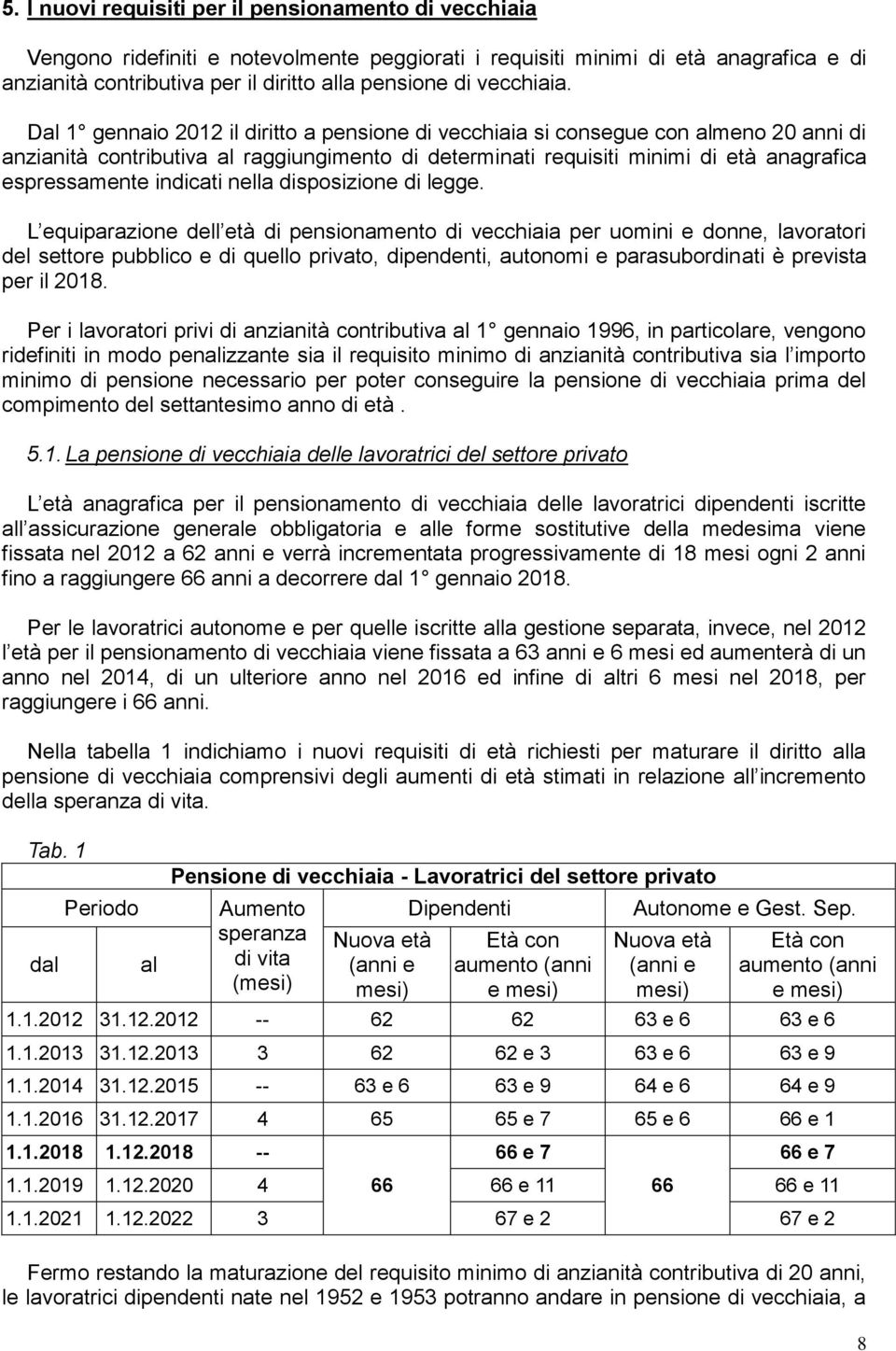 Dal 1 gennaio 2012 il diritto a pensione di vecchiaia si consegue con almeno 20 anni di anzianità contributiva al raggiungimento di determinati requisiti minimi di età anagrafica espressamente